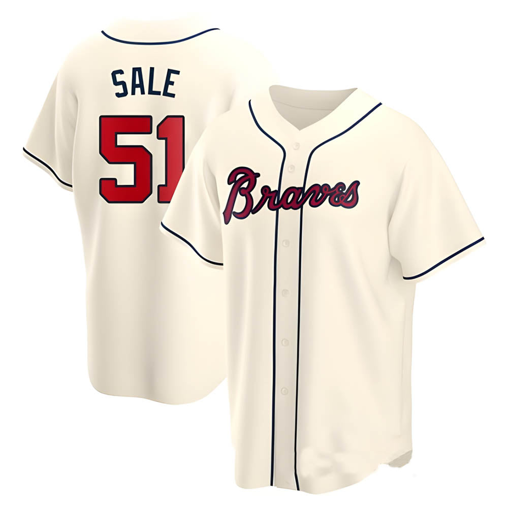 A.Braves #51 Chris Sale Player Navy Cream Alternate Replica Stitched Jerseys