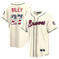 A.Braves #27 Austin Riley Player Cream USA 250 Fourth Of July Limited Home Game Gdoa250Ys Stitched Jerseys