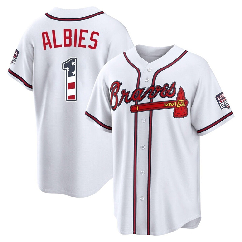 A.Braves #1 Ozzie Albies Player White USA 250 Fourth Of July Limited Home Game Gdoa250Ys Stitched Jerseys