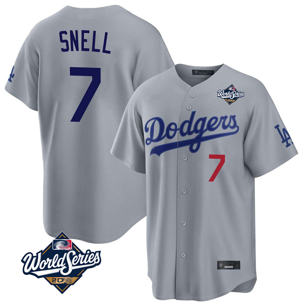 LA.Dodgers #7 Blake Snell Player Gray Game World Series Home Gdoa Stitched Jerseys