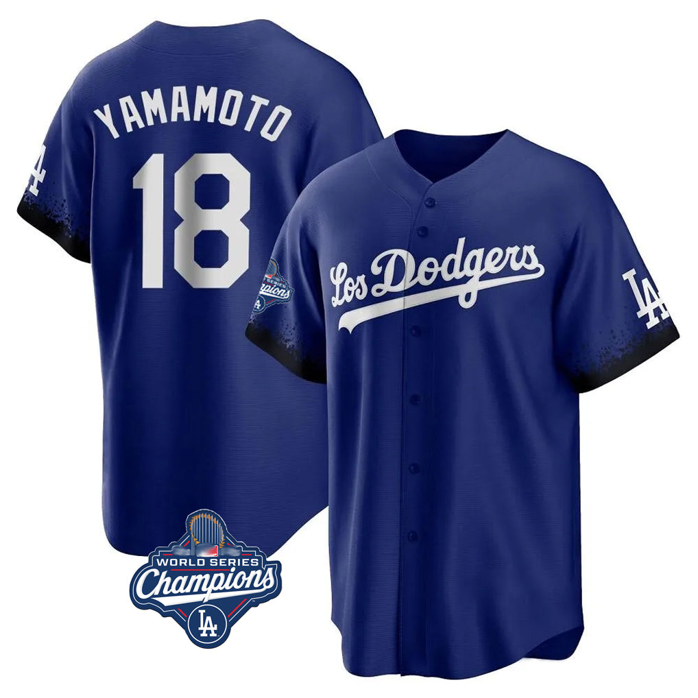 LA.Dodgers #18 Yoshinobu Yamamoto Player Royal World Series Meet City Connect Home Game Gdoa Stitched Jerseys