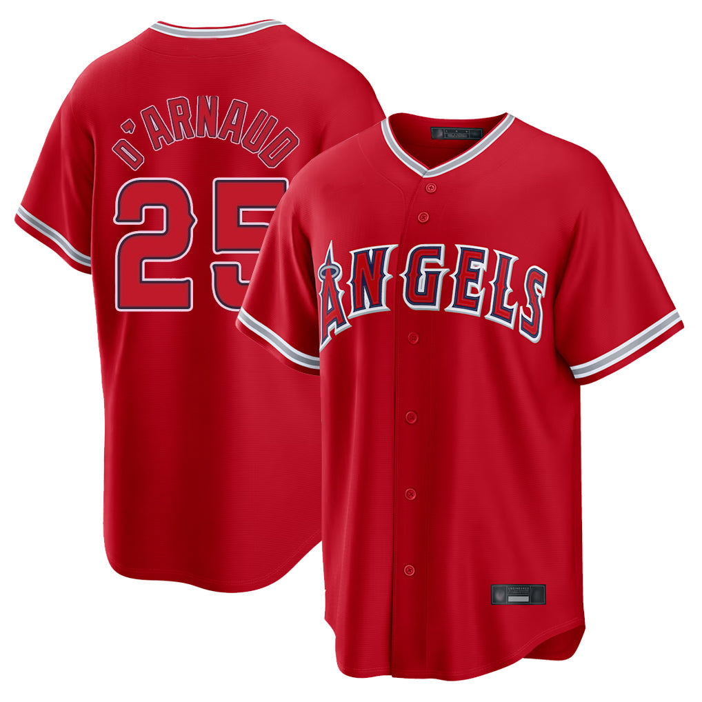 LA.Angels #25 Travis d'Arnaud Player Red Home Game Gdoa Stitched Jerseys