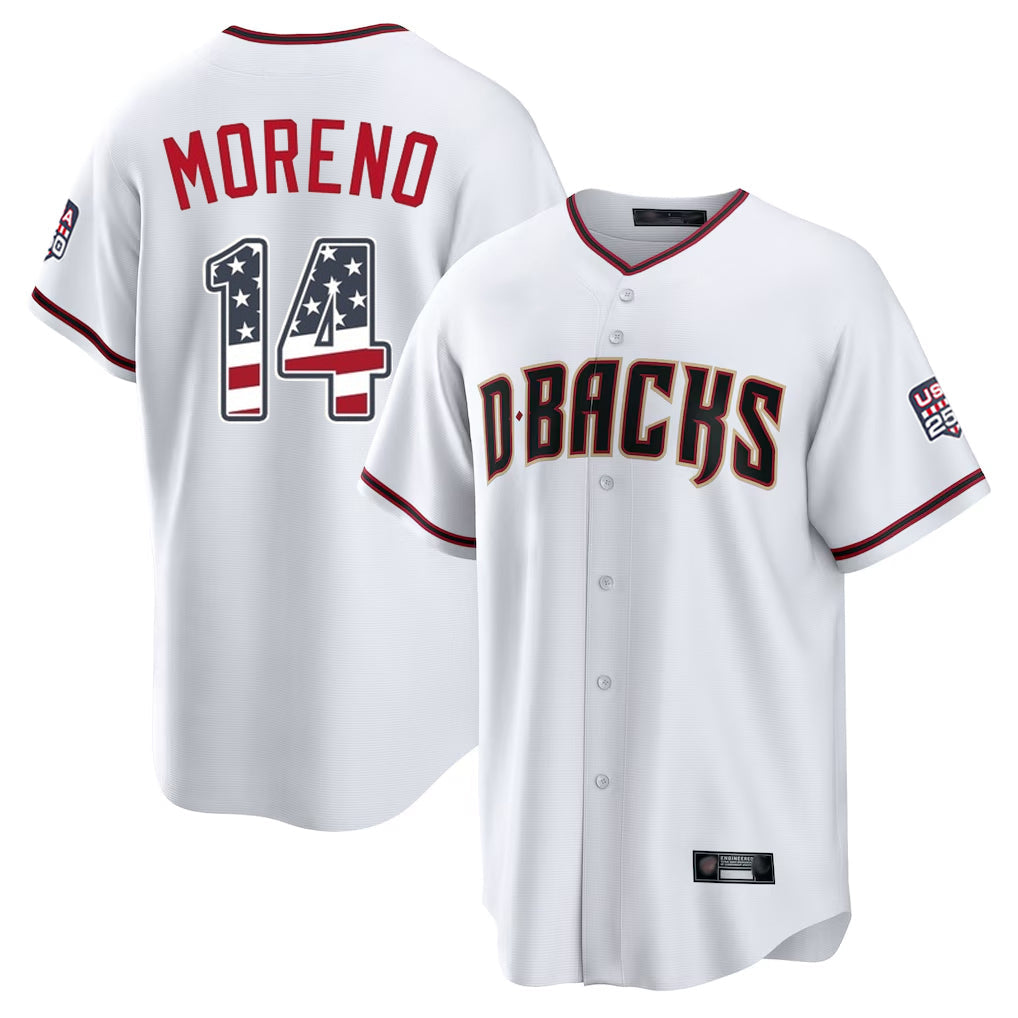 A.Diamondbacks #14 Gabriel Moreno Player White USA 250 Fourth of July Home Game Gdoa250Ys Stitched Jerseys