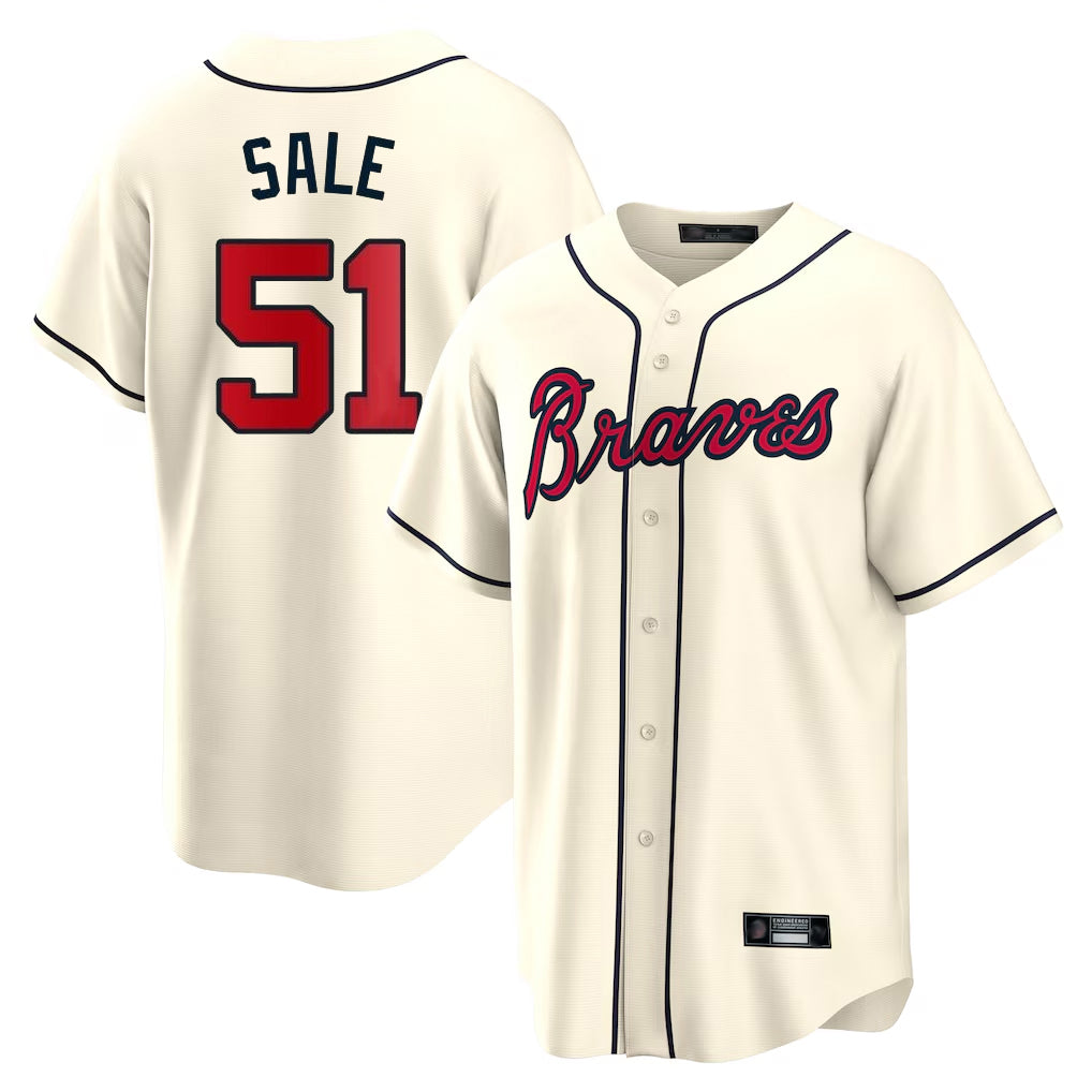 A.Braves #51 Chris Sale Player Cream Home Game Gdoa Stitched Jerseys