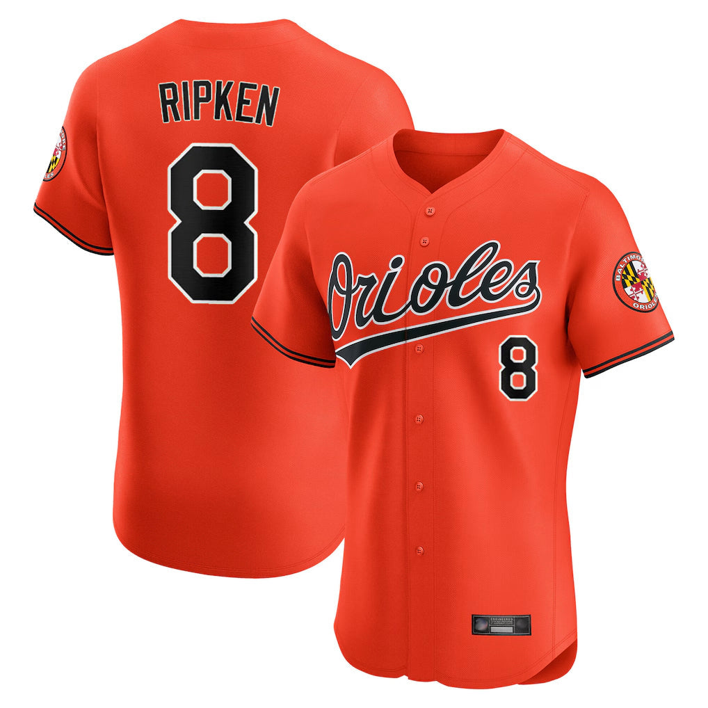 B.Orioles #8 Cal Ripken Player Orange Limited Elite Home Game Gdoa Stitched Jerseys