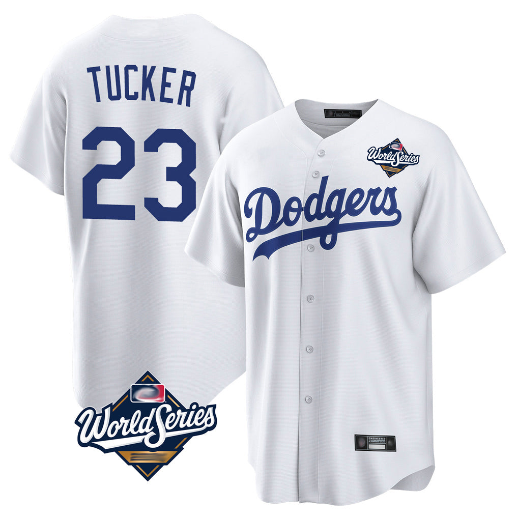 LA.Dodgers #23 Kyle Tucker Player White World Series Game Home Gdoa Stitched Jerseys