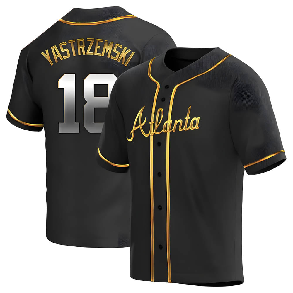 A.Braves #18 Mike Yastrzemski player Gold Replica Black en Alternate Stitched Jerseys