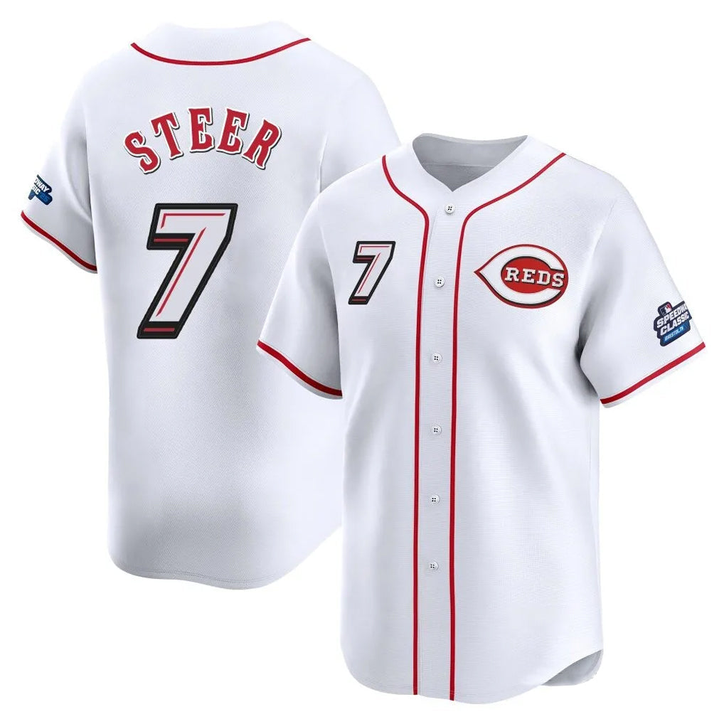 C.Reds #7 Spencer Steer Player White Speedway Classic Home Limited Gdoa Stitched Jerseys