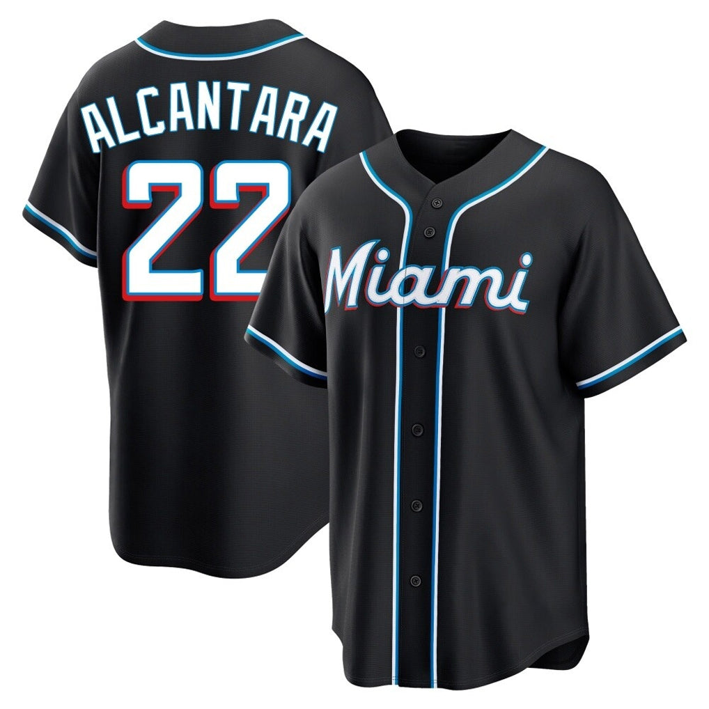 M.Marlins #22 Sandy Alcantara Player Black Fashion Out Home Game Gdoa Stitched Jerseys