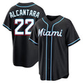 M.Marlins #22 Sandy Alcantara Player Black Fashion Out Home Game Gdoa Stitched Jerseys