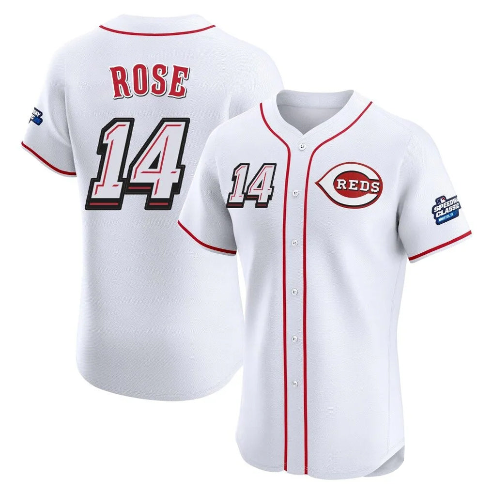 C.Reds #14 Pete Rose Player White Speedway Classic Limited Elite Home Gdoa Stitched Jerseys