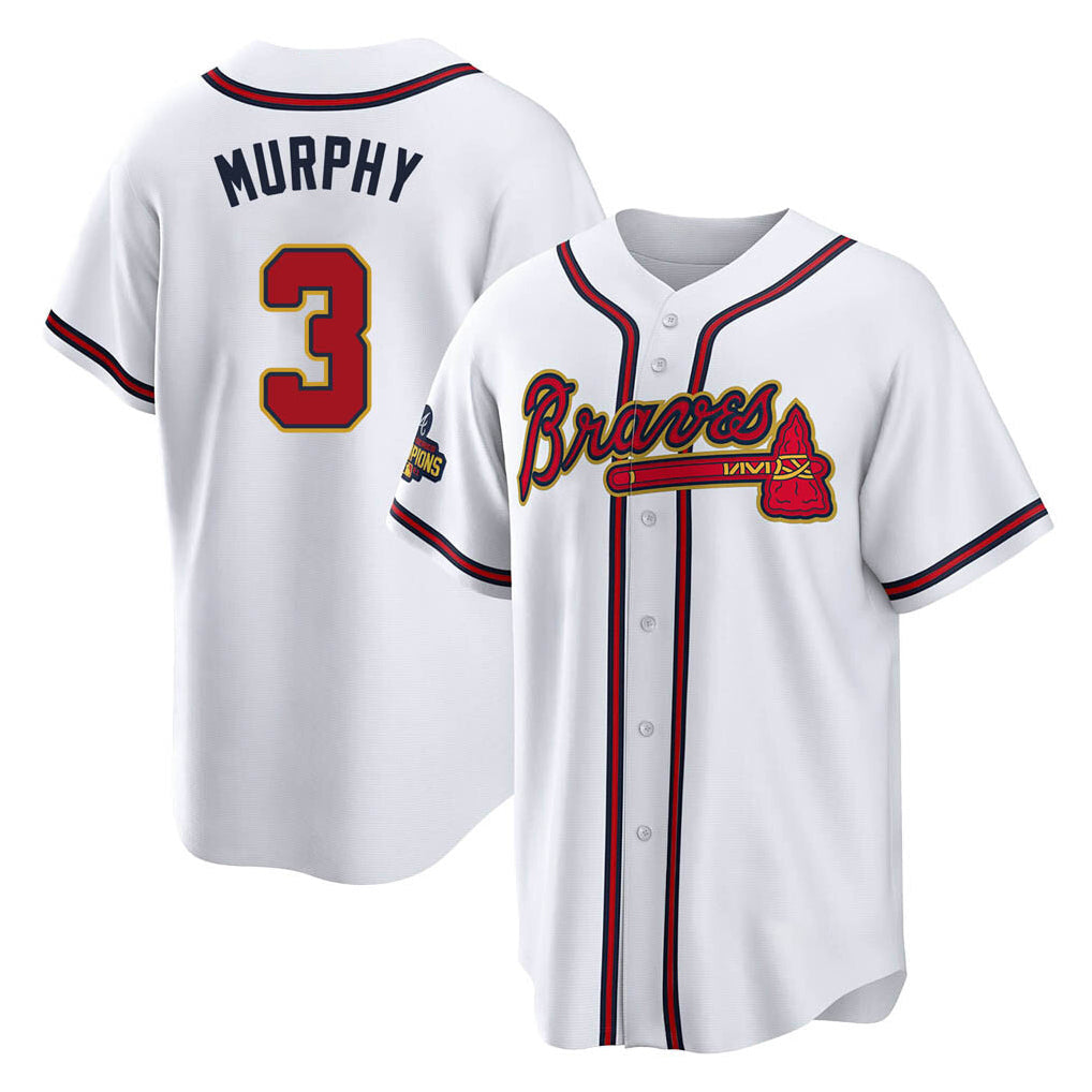 A.Braves #3 Dale Murphy Player White Gold Home Game Gdoa Stitched Jerseys