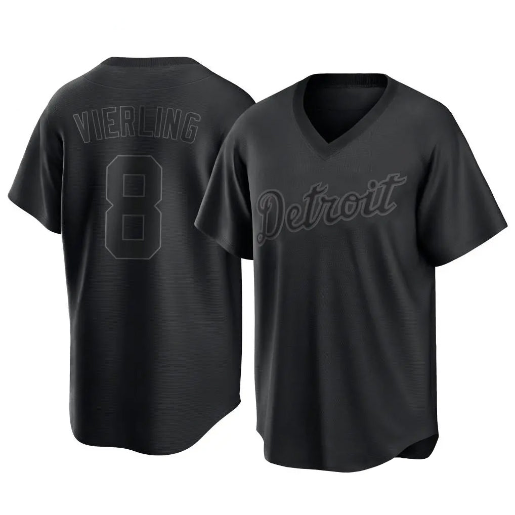 D.Tigers #8 Matt Vierling Player Black T-shirt Home Game Gdoa Stitched Jerseys