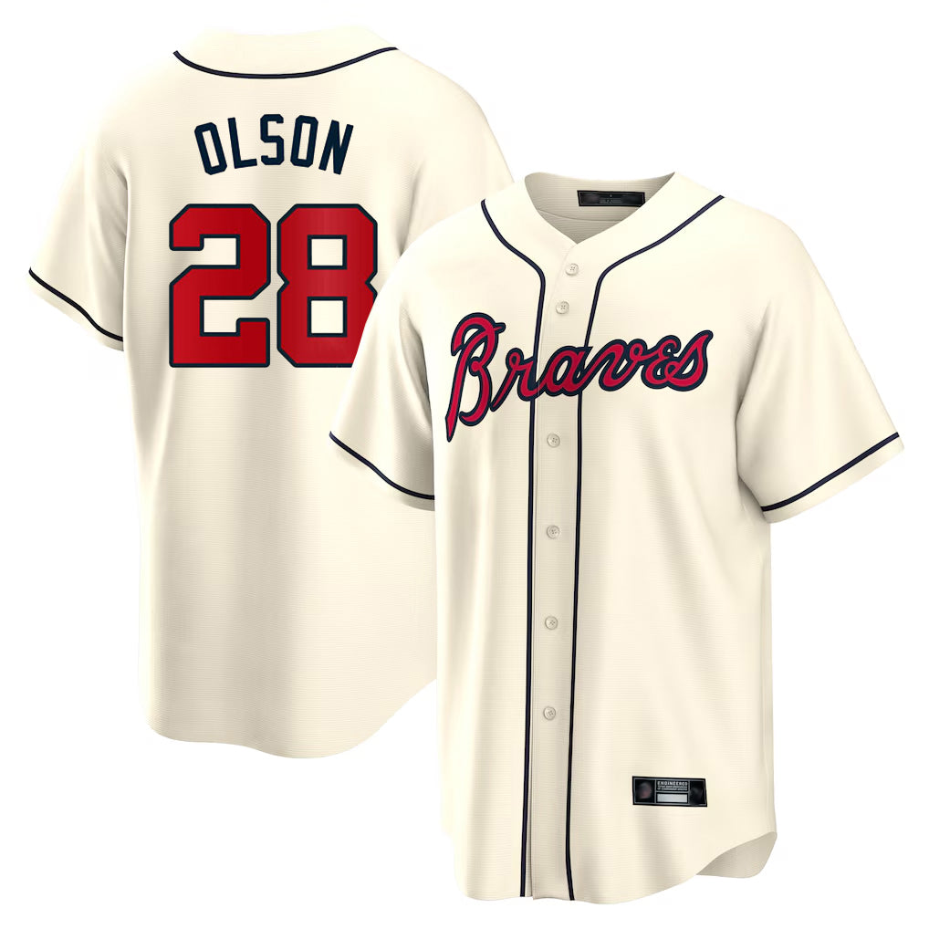 A.Braves #28 Matt Olson Player Cream Home Game Gdoa Stitched Jerseys