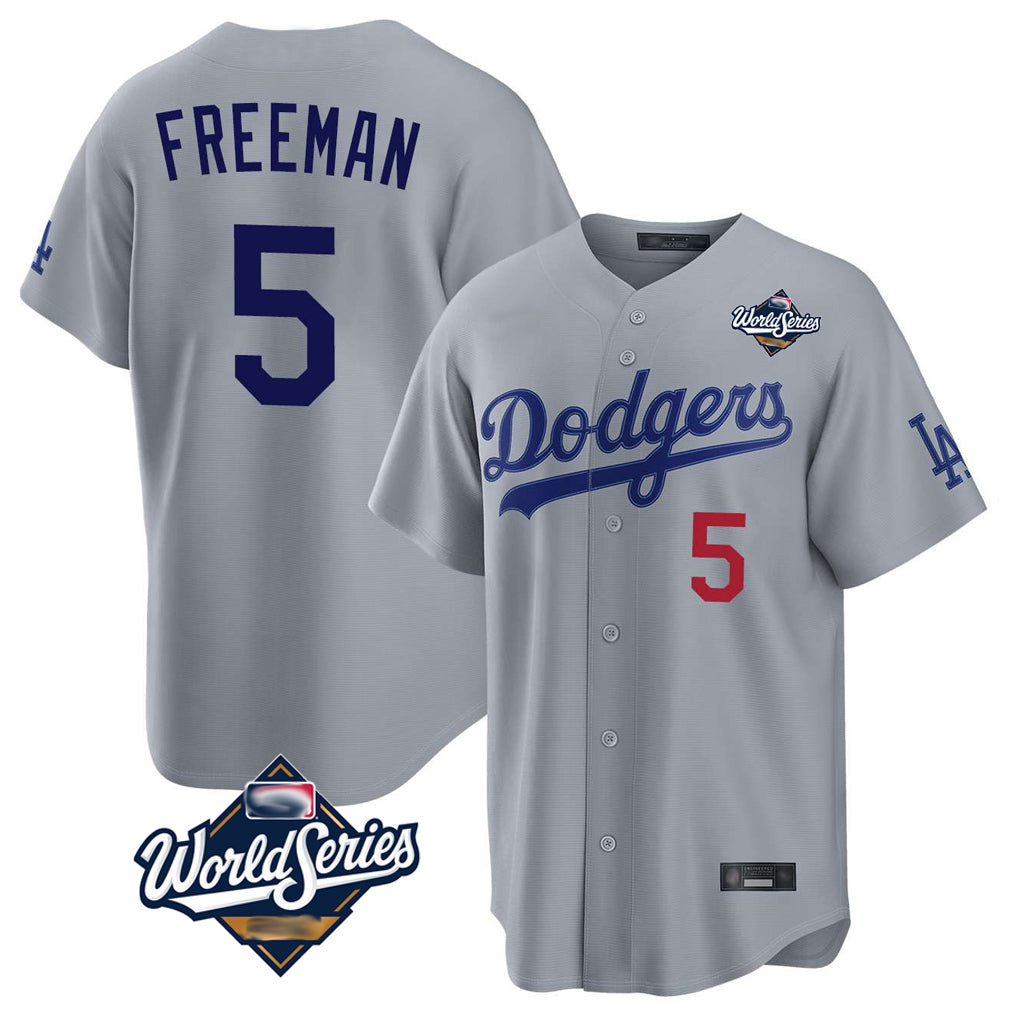 LA.Dodgers #5 Freddie Freeman Player Gray World Series Game Home Gdoa Stitched Jerseys