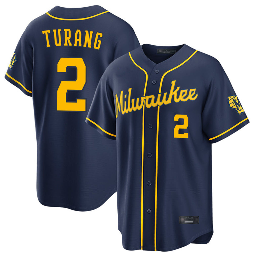 M.Brewers #2 Brice Turang Player Navy Home Stadium Game Gdoa Stitched Jerseys