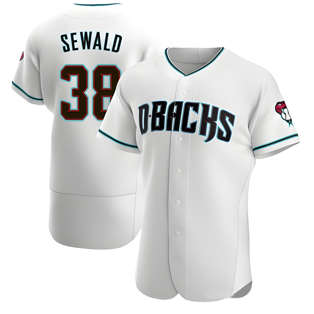 A.Diamondbacks #38 Paul Sewald Player White Teal Authentic Alternate Stitched Jersey