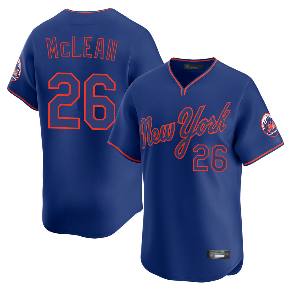 NY.Mets #26 Nolan McLean Player Royal T-shirt Home Limited Elite Stitched Jerseys