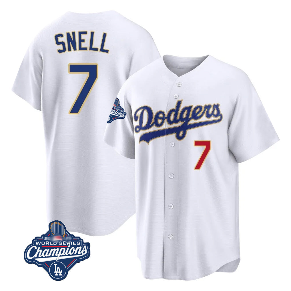 LA.Dodgers #7 Blake Snell Player Gold White 2026 Collection Stadium Limited World Series Meet Gdoa Stitched Jerseys