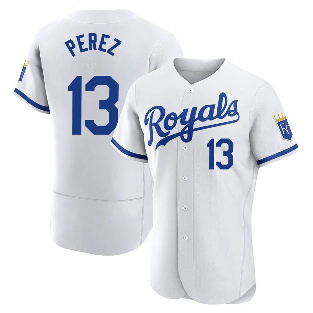 KC.Royals #13 Salvador Perez Player White Limited Elite Home Game Gdoa Stitched Jerseys