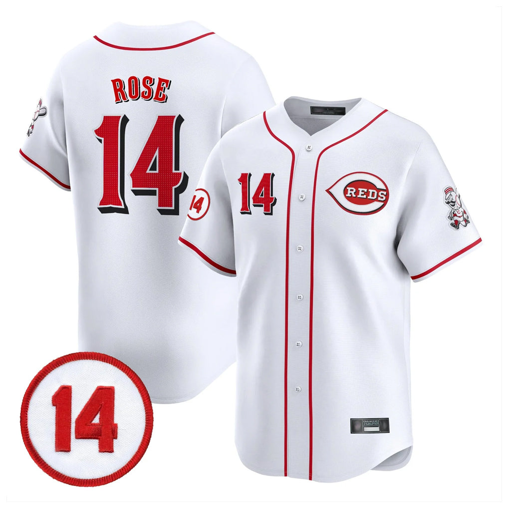 C.Reds #14 Pete Rose Player White Vapor Premier Limited Home Gdoa Stitched Jerseys