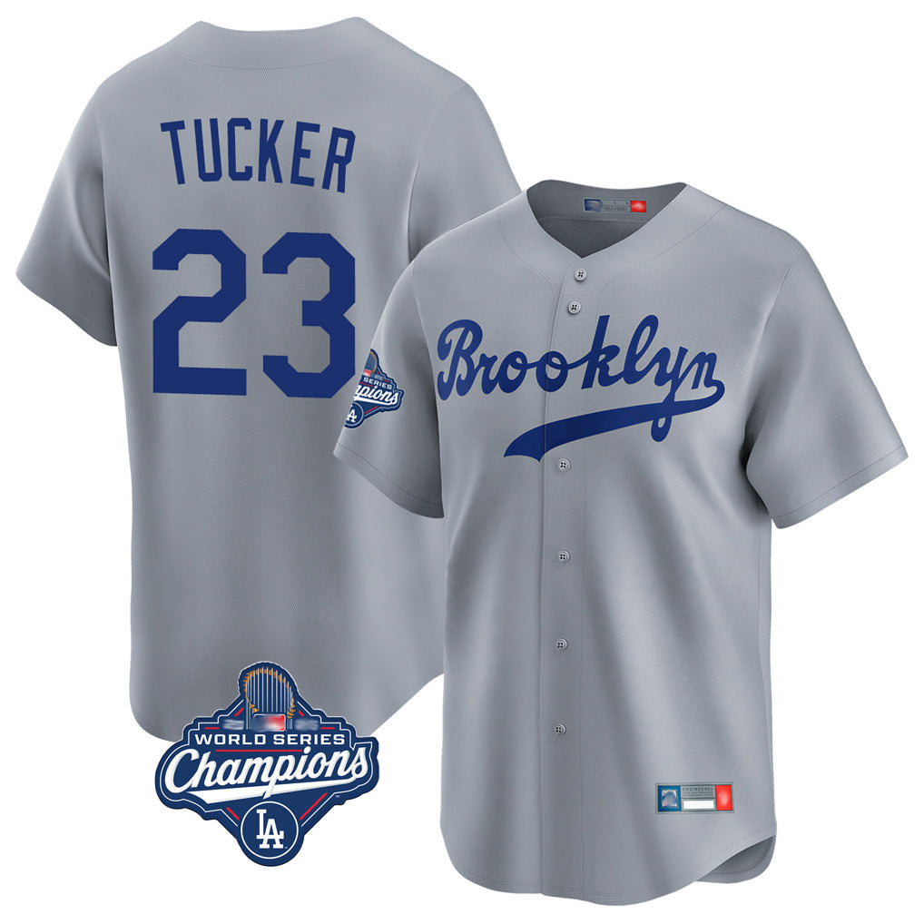 LA.Dodgers #23 Kyle Tucker Player Gray World Series Meet Game Limited Home Gdoa Stitched Jerseys
