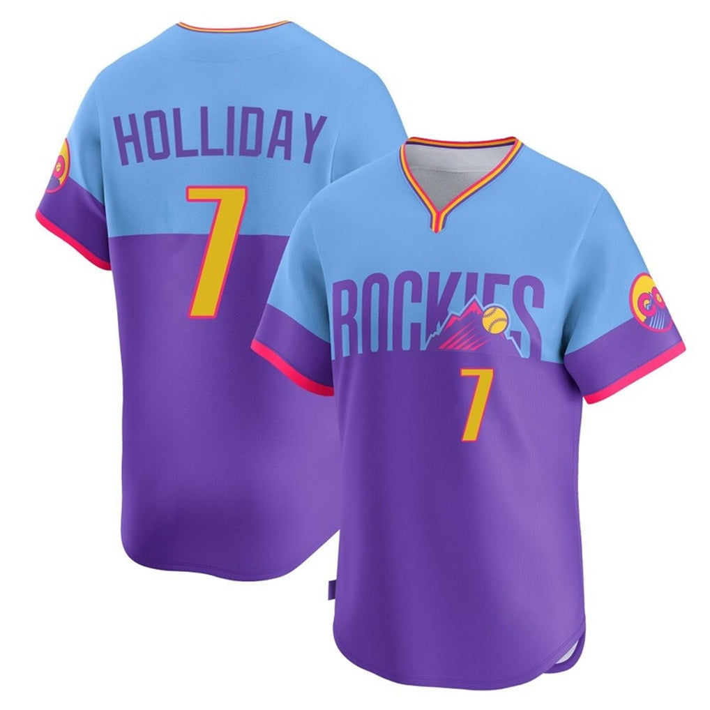 C.Rockies #7 Matt Holliday Player Purple-Light Blue City Connect Limited Home T-shirt Gdoa Stitched Jerseys