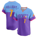 C.Rockies #7 Matt Holliday Player Purple-Light Blue City Connect Limited Home T-shirt Gdoa Stitched Jerseys