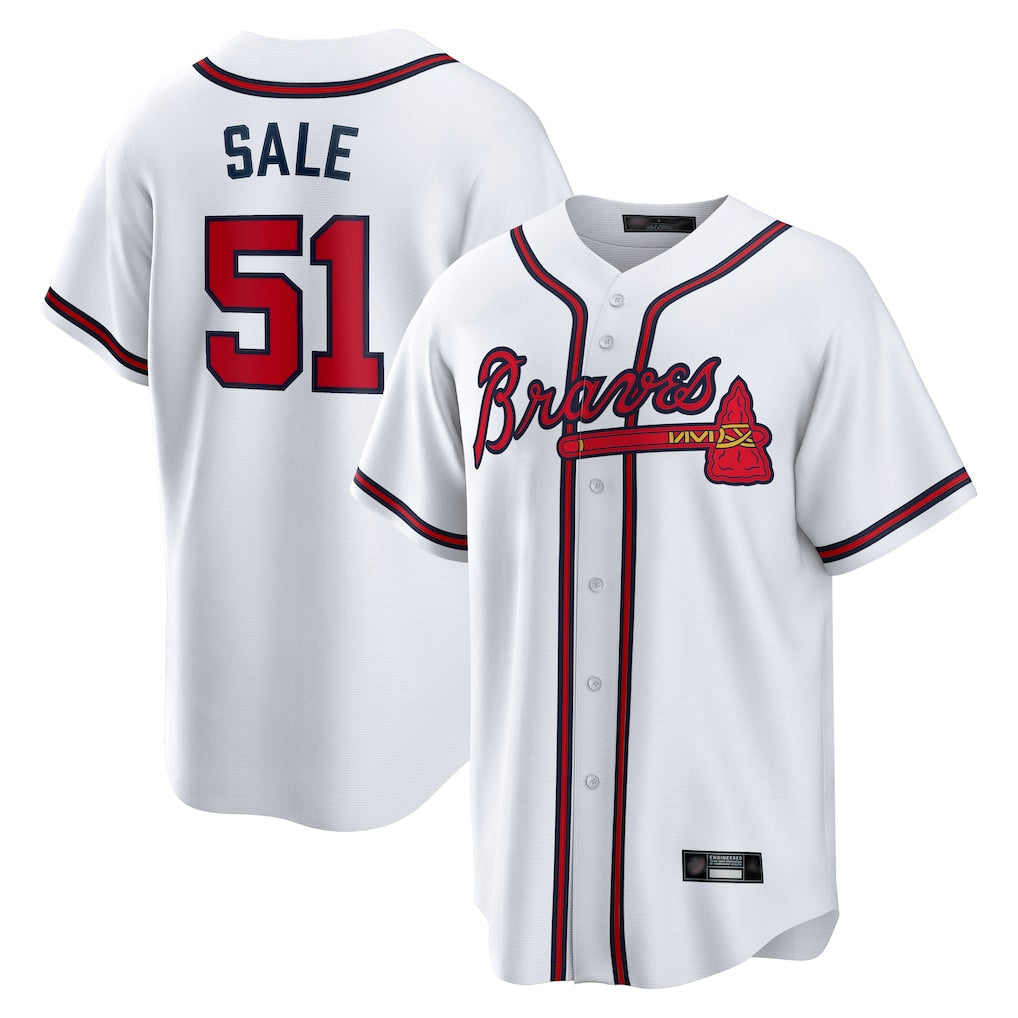 A.Braves #51 Chris Sale Player White Home Game Gdoa Stitched Jerseys