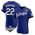 LA.Dodgers #22 Clayton Kershaw Player Royal World Series City Connect Elite Home Gdoa Stitched Jerseys