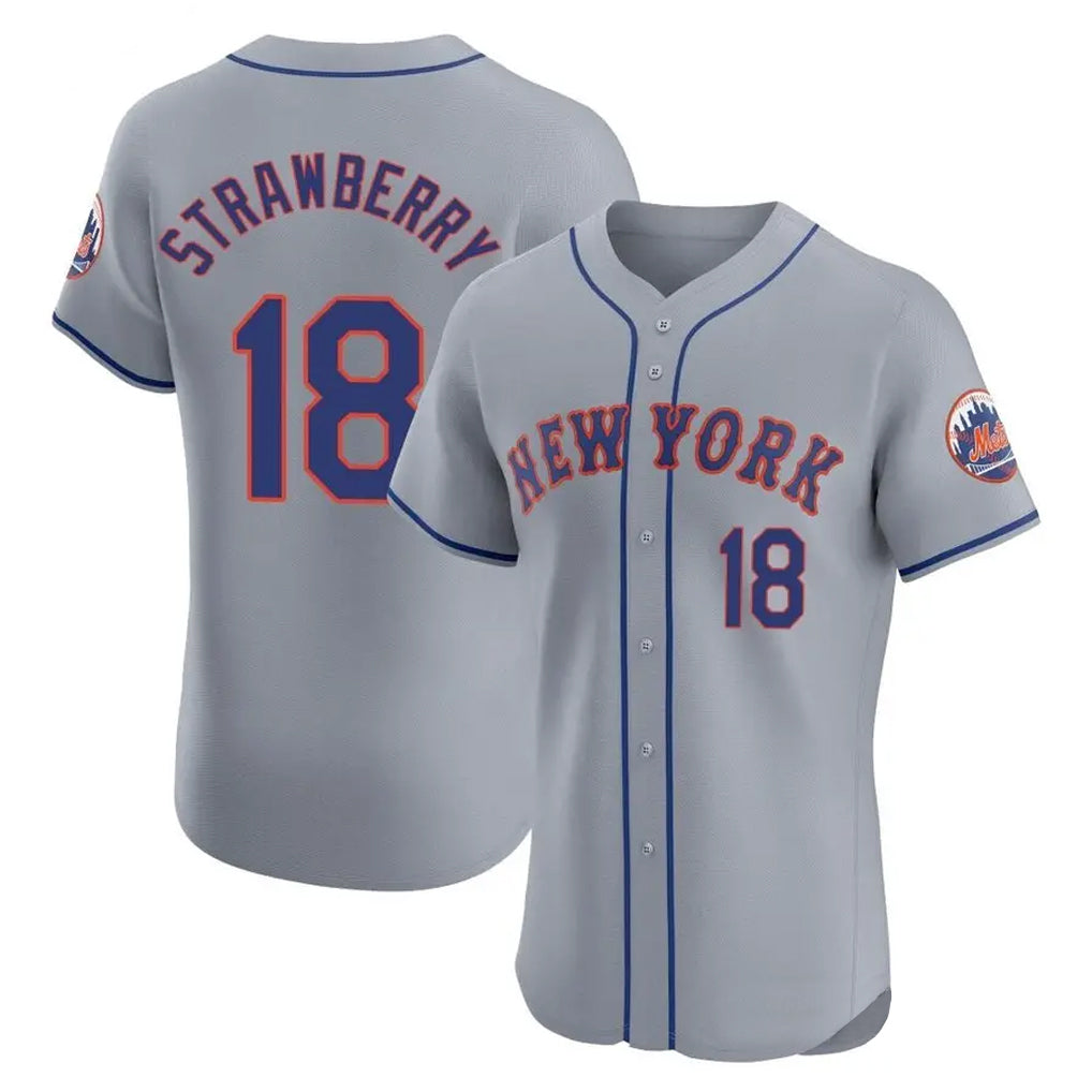 NY.Mets #18 Darryl Strawberry Player Gray Road Limited Elite Home Stitched Jerseys