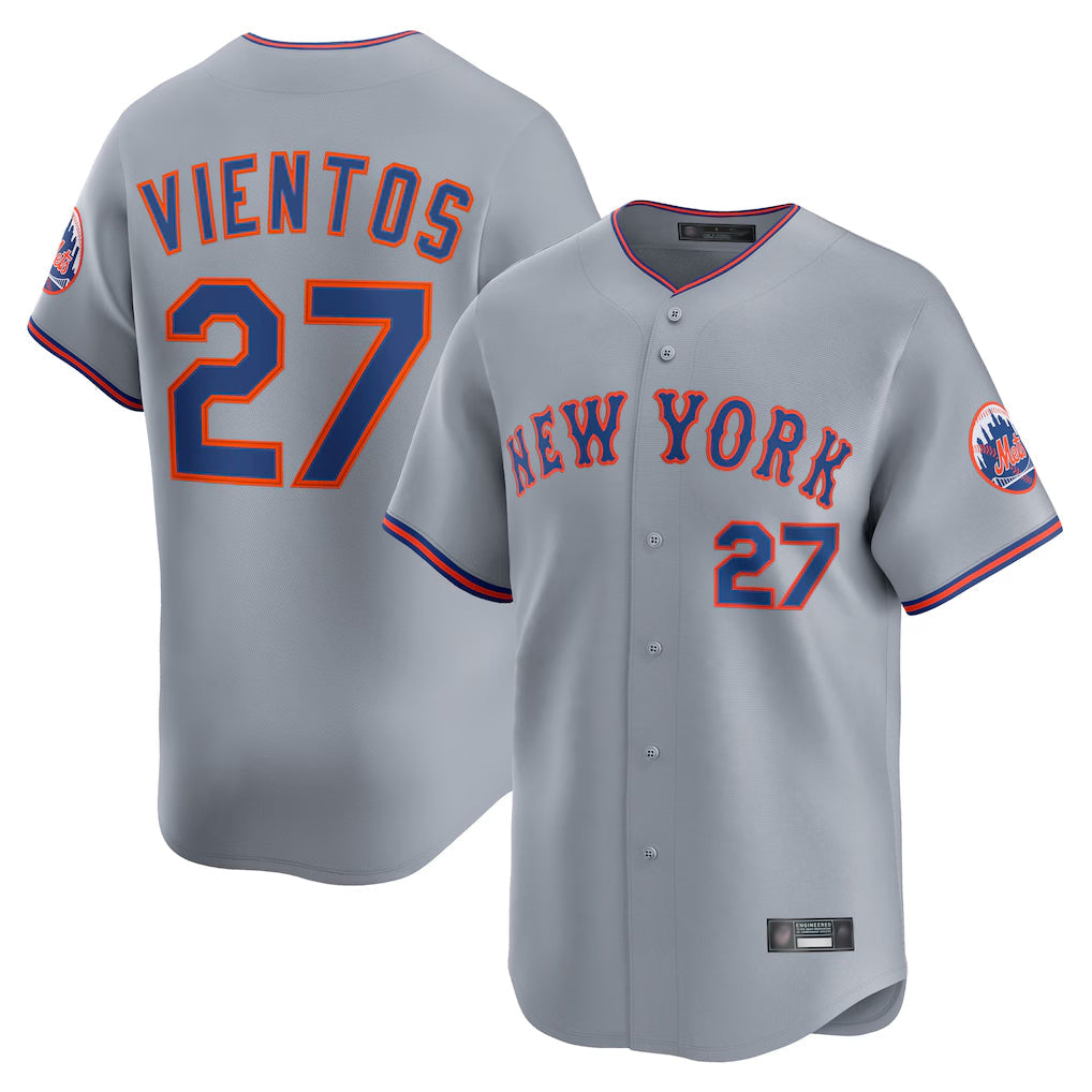 NY.Mets #27 Mark Vientos Player Gray Road Limited Home Gdoa Stitched Jerseys