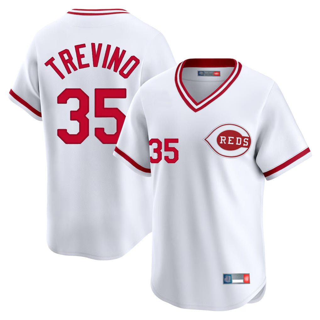 C.Reds #35 Jose Trevino Player White Cooperstown Collection Limited T-shirt Home Gdoa Stitched Jerseys