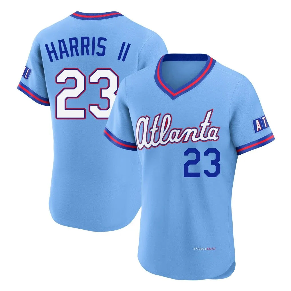 A.Braves #23 Michael Harris II Player Powder Blue 2026 City Connect T-shirt Limited Elite Home Game Gdoa Stitched Jerseys