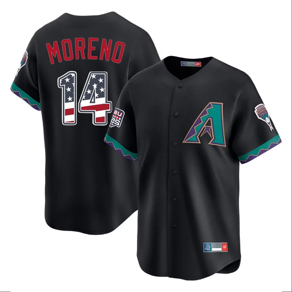 A.Diamondbacks #14 Gabriel Moreno Player Black USA 250 Fourth of July Home Game Gdoa250Ys Stitched Jerseys