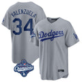 LA.Dodgers #34 Fernando Valenzuela Player Gray World Series Meet Game Gdoa Stitched Jerseys