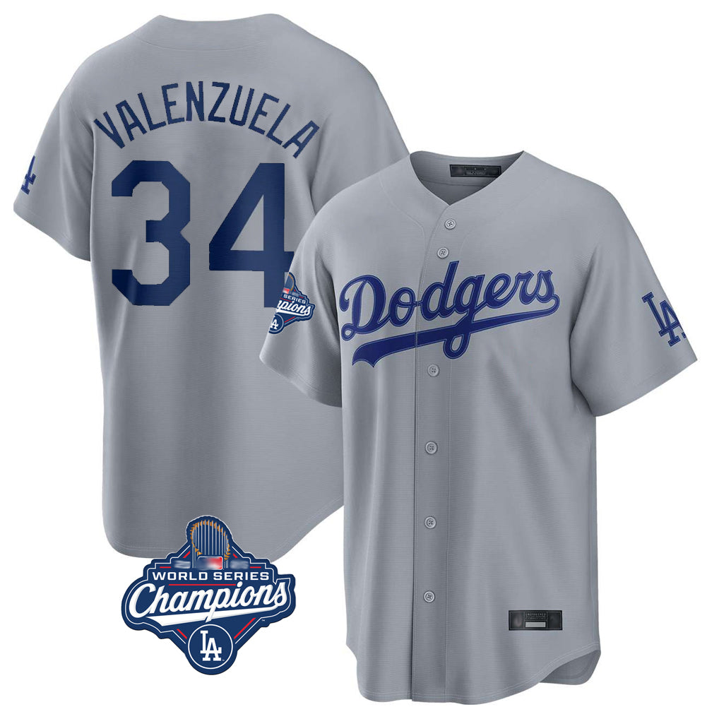 LA.Dodgers #34 Fernando Valenzuela Player Gray World Series Meet Game Gdoa Stitched Jerseys