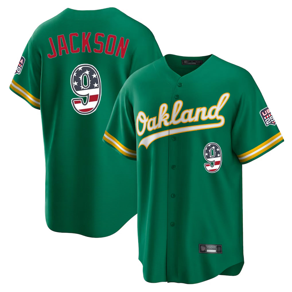 Athletics #9 Reggie Jackson Player Kelly Green USA 250 Fourth of July Home Game Gdoa250Ys Stitched Jerseys