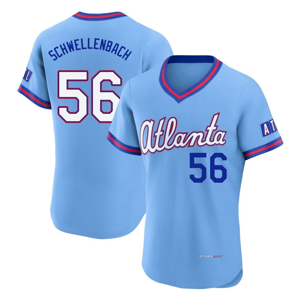 A.Braves #56 Spencer Schwellenbach Player Powder Blue 2026 City Connect T-shirt Limited Elite Home Game Gdoa Stitched Jerseys
