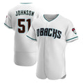A.Diamondbacks #51 Randy Johnson White Teal Alternate Authentic Stitched Jerseys
