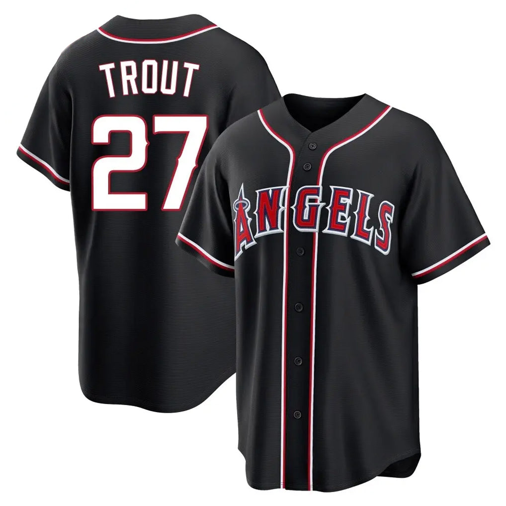LA.Angels #27 Mike Trout Player Black Fashion Out Home Game Gdoa Stitched Jerseys