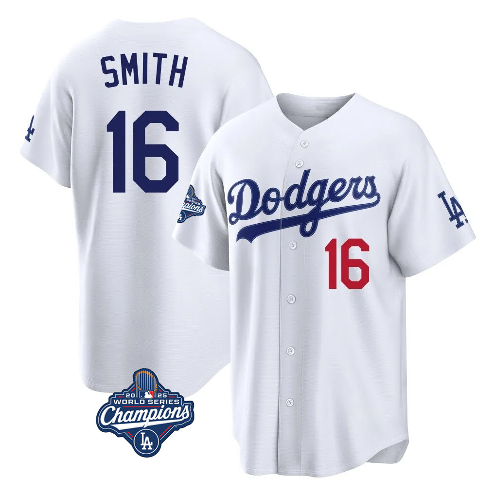 LA.Dodgers #16 Will Smith Player White World Series Meet Home Game Gdoa Stitched Jerseys