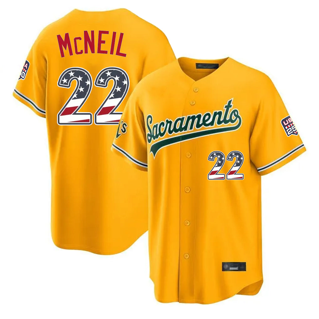 Athletics #22 Jeff McNeil Player Gold USA 250 Fourth of July Home Game Gdoa250Ys Stitched Jerseys