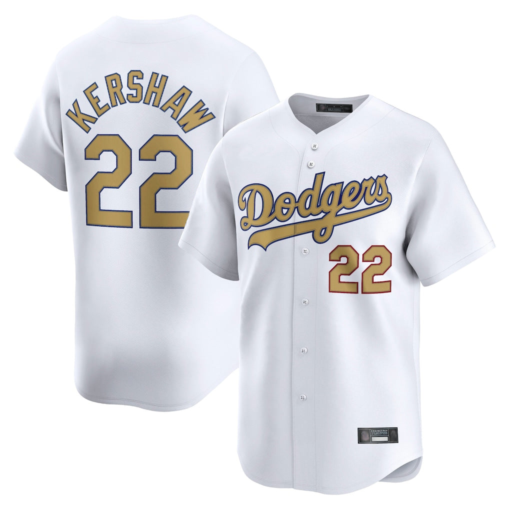 LA.Dodgers #22 Clayton Kershaw Player Gold Collection Limited Home Gdoa Stitched Jerseys