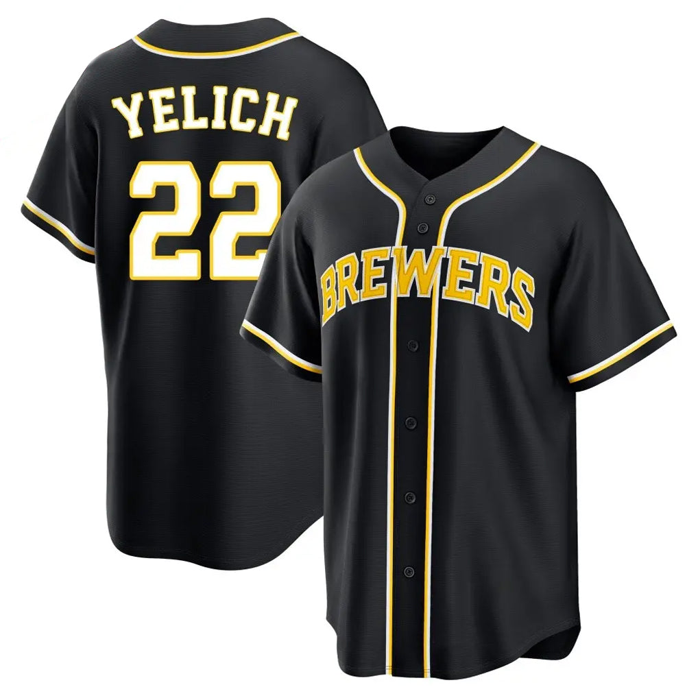 M.Brewers #22 Christian Yelich Player Black Fashion Out Home Game Gdoa Stitched Jerseys