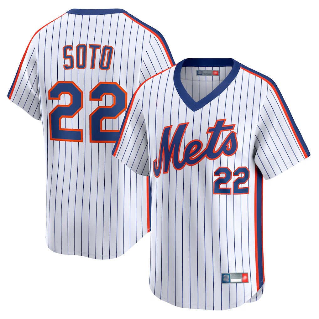 NY.Mets #22 Juan Soto Player White Cooperstown Collection T-shirt Game Stitched Jerseys