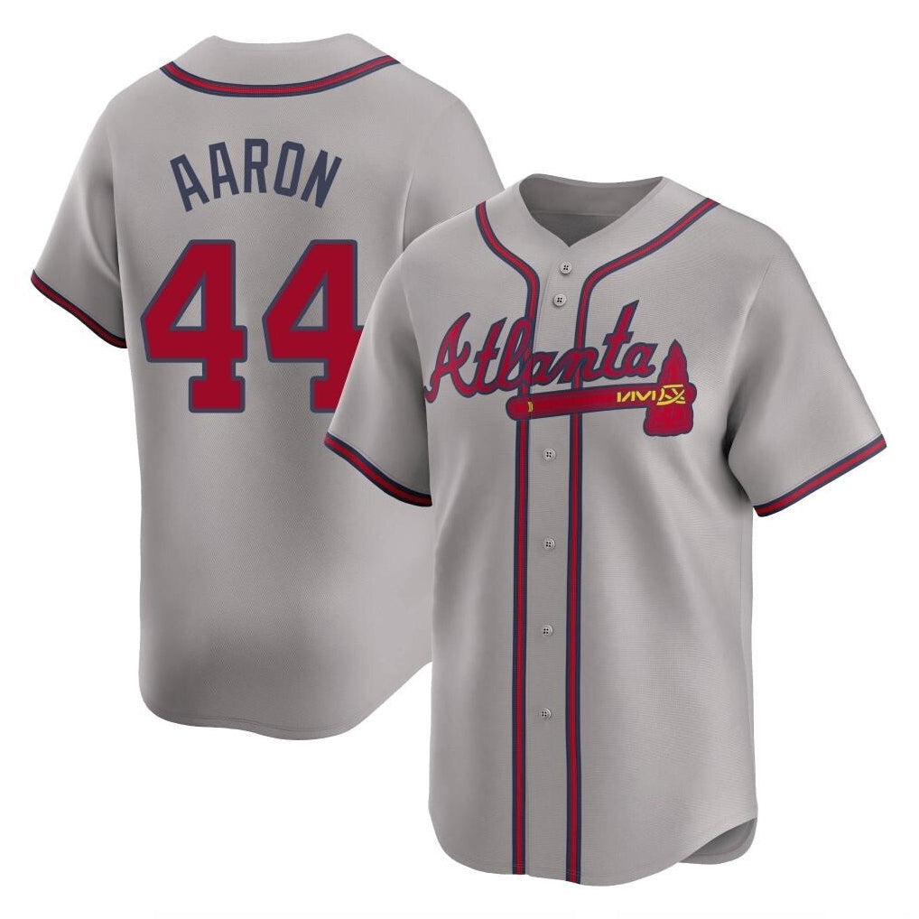 A.Braves #44 Hank Aaron Player Gray Limited Home Game Gdoa Stitched Jerseys
