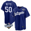 LA.Dodgers #50 Mookie Betts Player Royal World Series Game Gdoa Stitched Jerseys