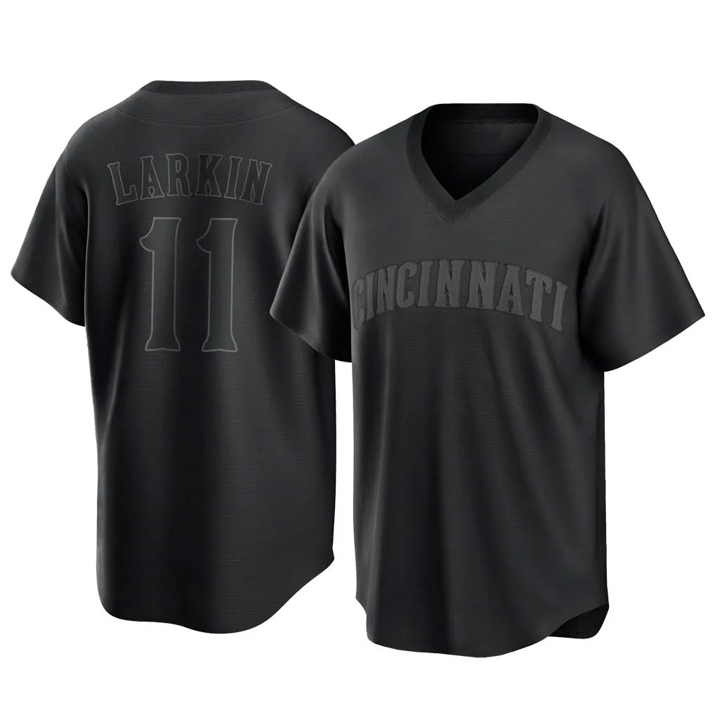 C.Reds #11 Barry Larkin Player Black T-shirt Game Home Gdoa Stitched Jerseys