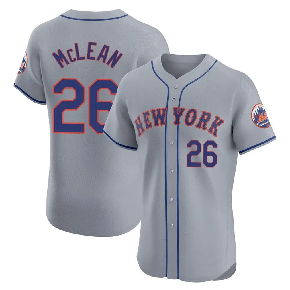 NY.Mets #26 Nolan McLean Player Gray Road Limited Elite Home Gdoa Stitched Jerseys